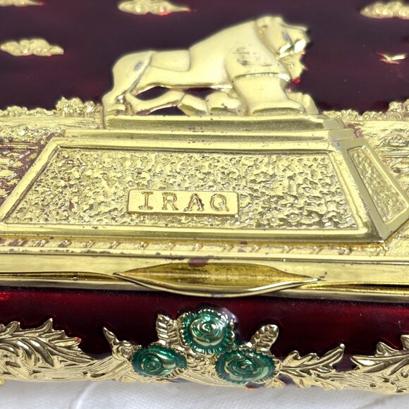 Jewelry Trinket Box Iraq Lion of Babylon gold tone faux jewels VTG - Picture 3 of 13